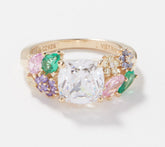 Diamonique Gold Clad Sterling Silver Cushion Floral Bouquet Bridal Ring, Size 7